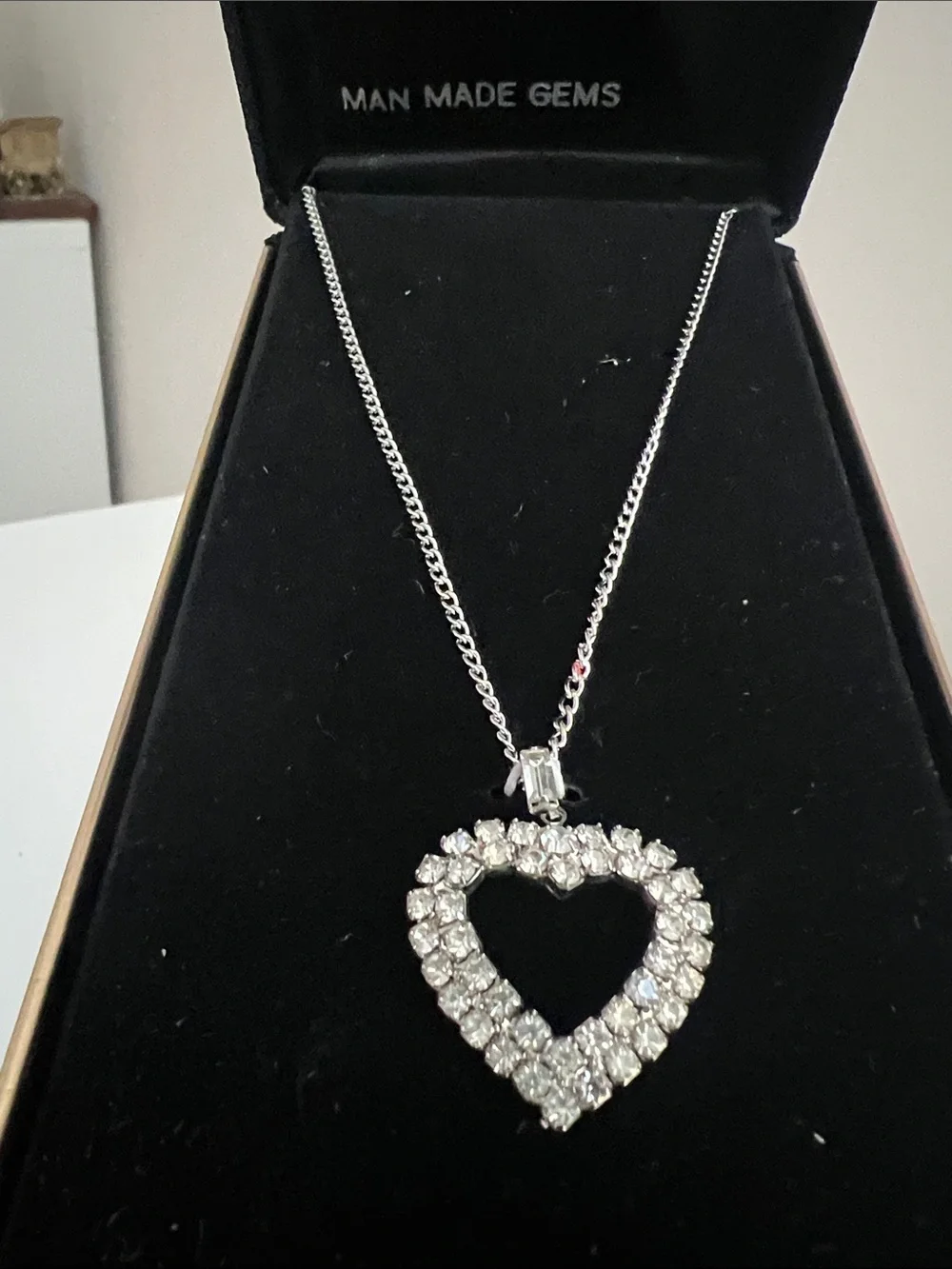 Catherines Silver Tone Heart Pendant Necklace with Clear Diamonettes - Vintage
